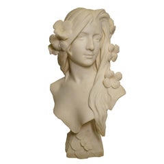 Fantastic Art Nouveau Hand-Carved Italian White Marble Bust of a Woman