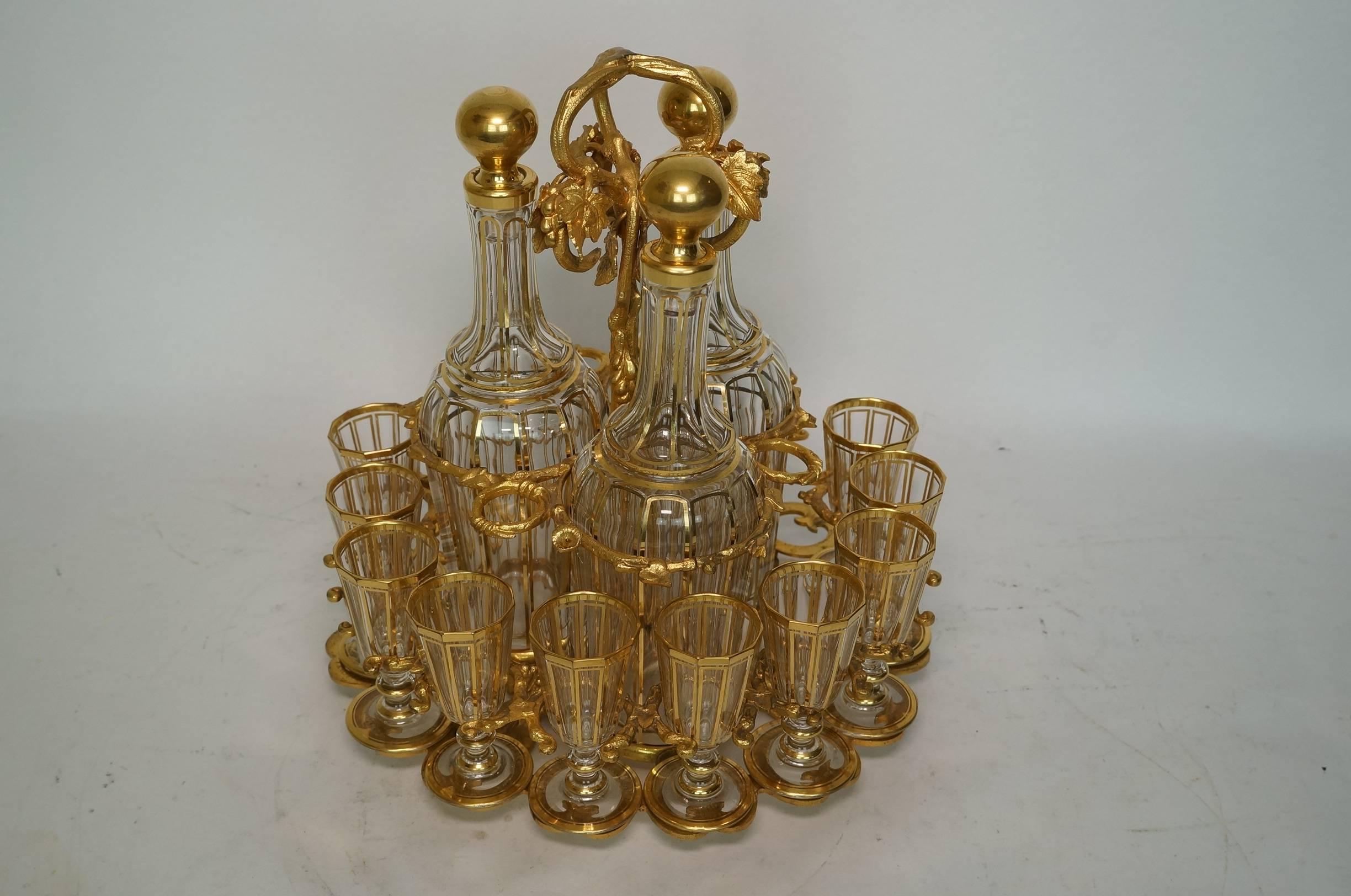 Baccarat Bronze-Mounted Red to Clear Tantalus Set 2