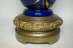 Large Pair Antique Aesthetic Cobalt Blue Porcelain Bronze Wisteria Vases
