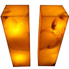 A Single Square Form Onyx Pedestal Floor Lamp
