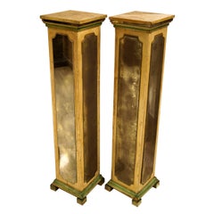 Exquisite Pair of Mirrored Pedestal Stands in Square Form Attributed to Jansen