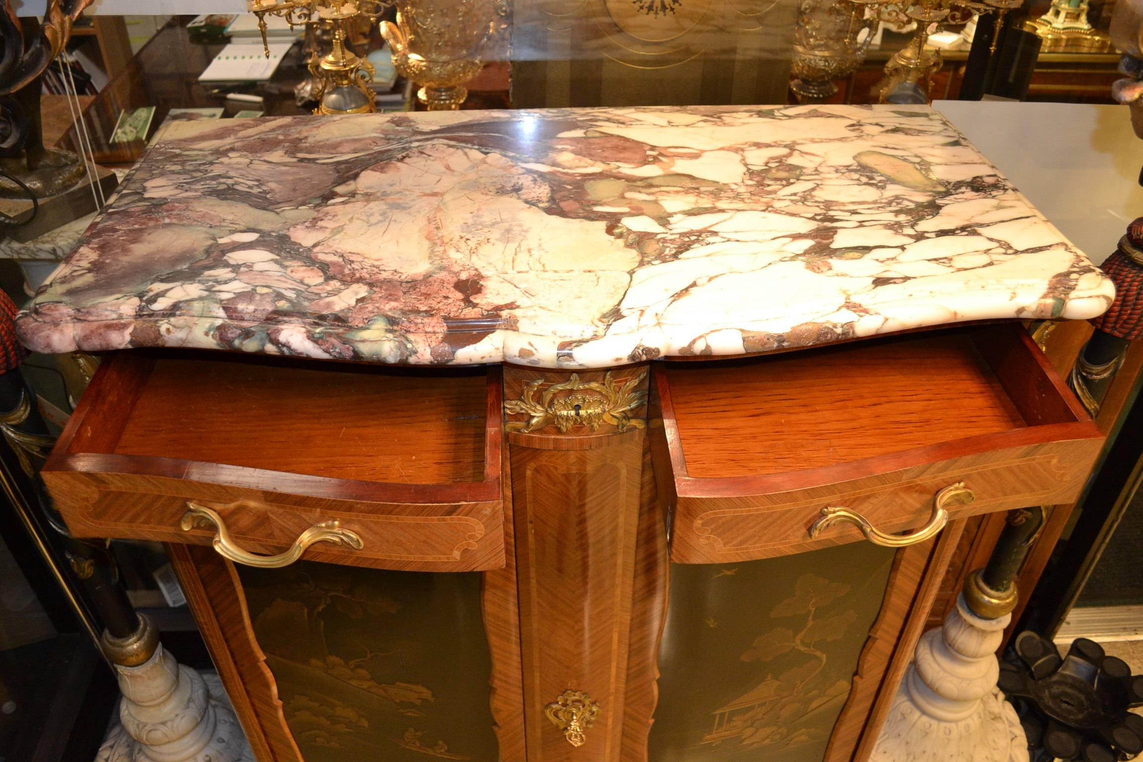 French Chinoiserie Japonism Laquer Marble Top Commode in Style of Linke 2
