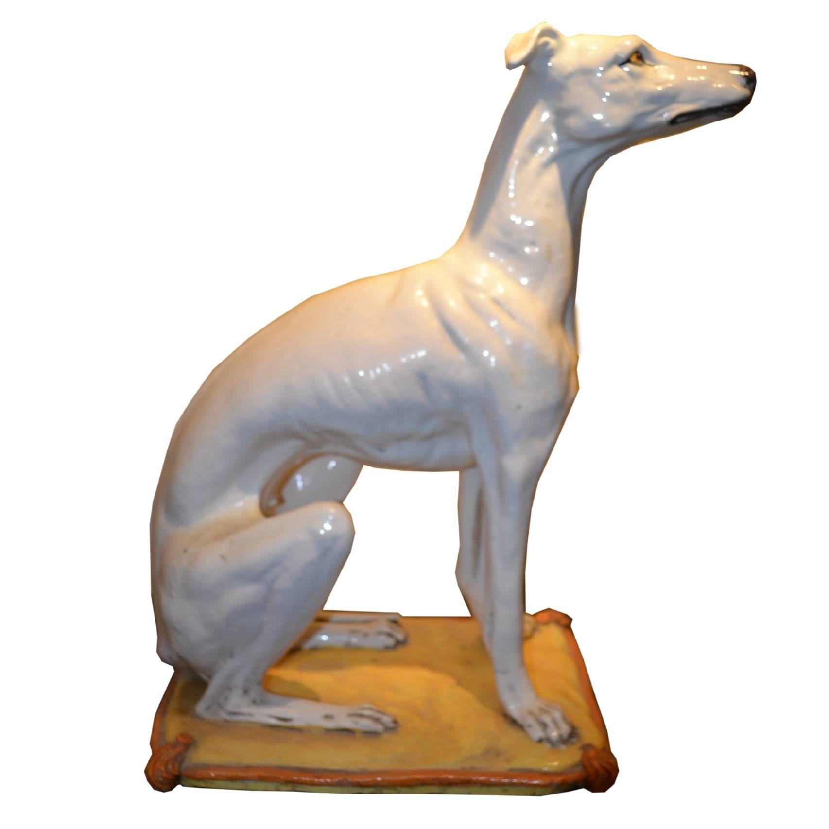Terracotta Seated Figure of a Greyhound Dog on Pillow