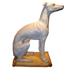 Vintage Terracotta Seated Figure of a Greyhound Dog on Pillow