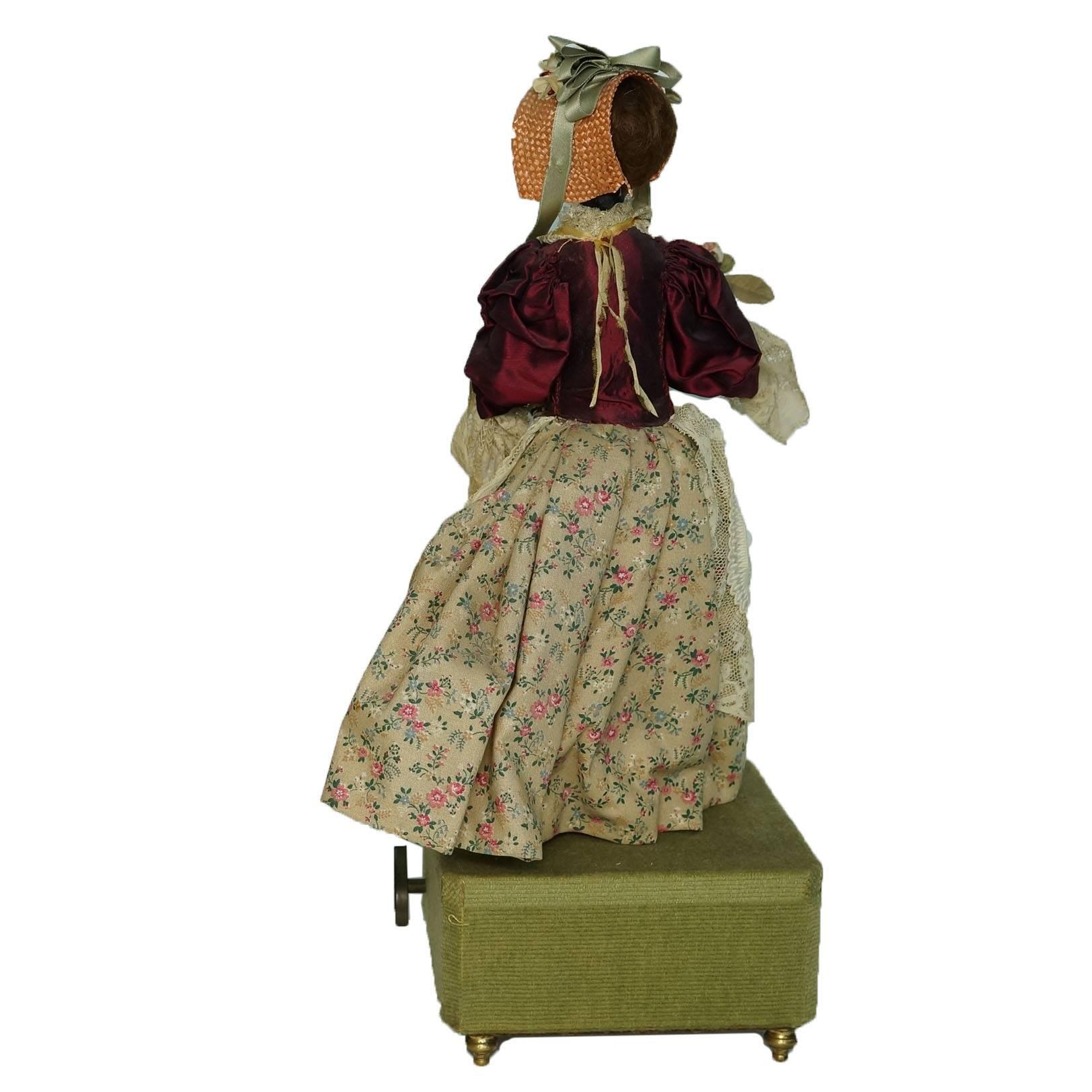 20th Century Automaton Figure of a Standing Girl Holding Flowers Playing Music