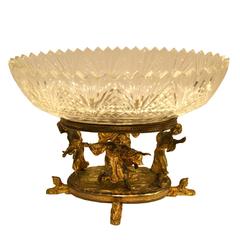 French Egyptian Revival Gilt Bronze and Crystal Figural Centerpiece