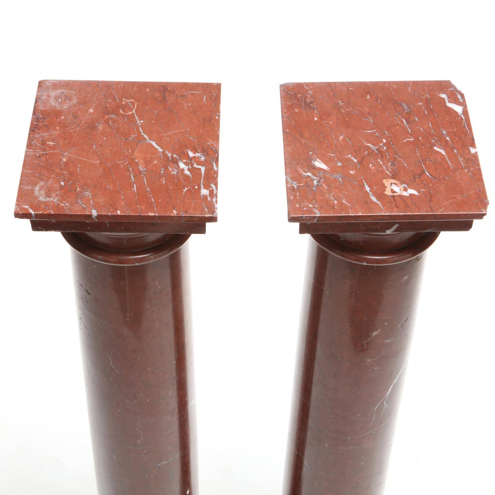 Pair of very fine quality neoclassical style rouge marble pedestals.

   