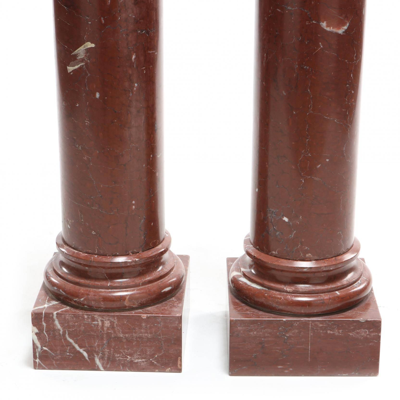 French Pair of Rouge Marble Neoclassical Columns