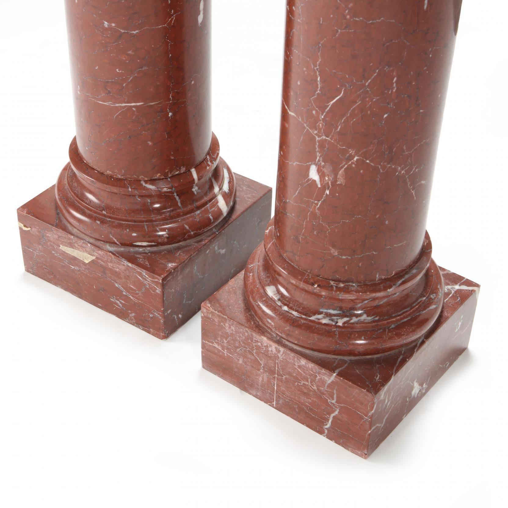 Late 19th Century Pair of Rouge Marble Neoclassical Columns