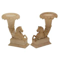 Pair of Italian Grand Tour Alabaster Cornucopia Vases