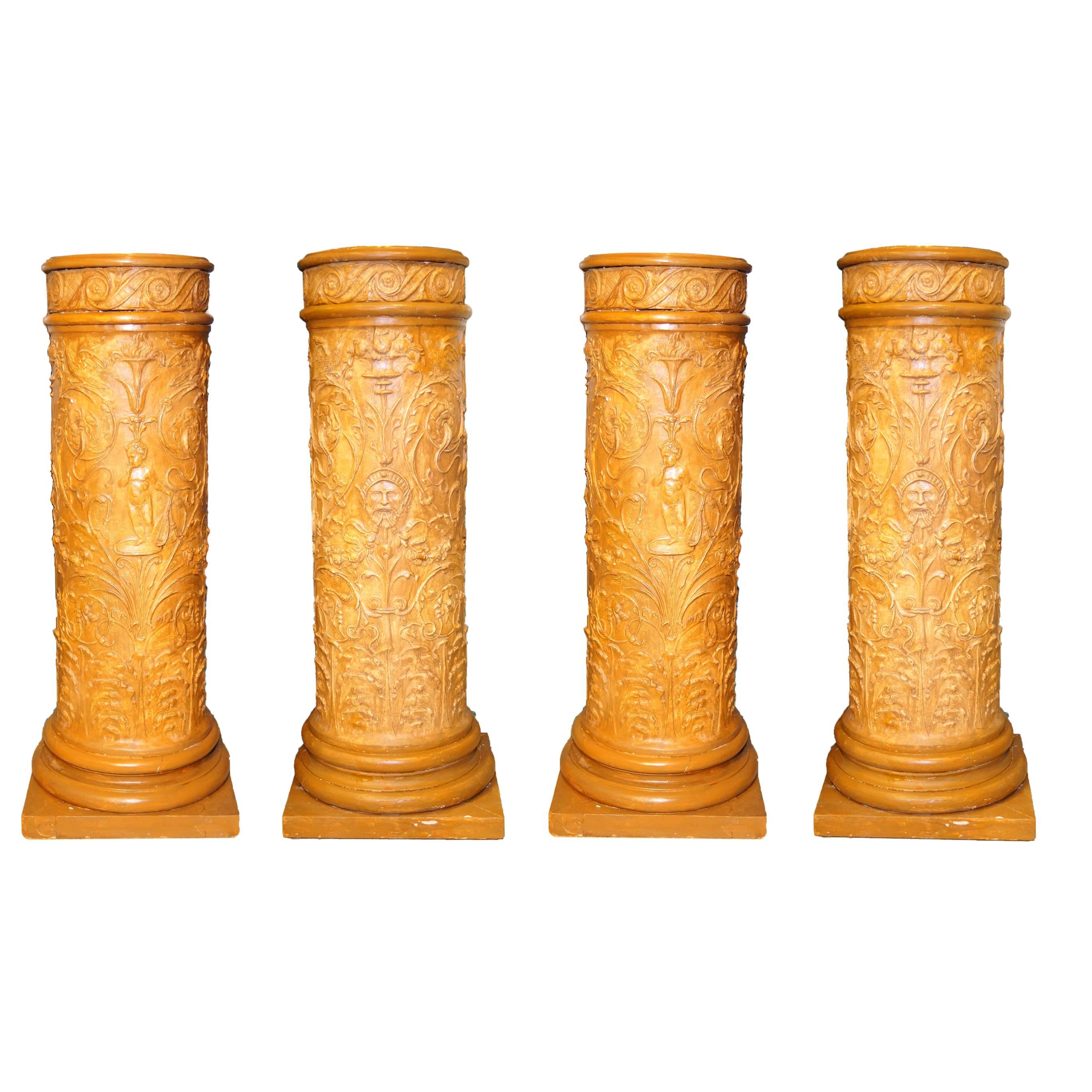 Set of Four Neoclassical Gilt Gesso Pedestals with Figural Motif For Sale