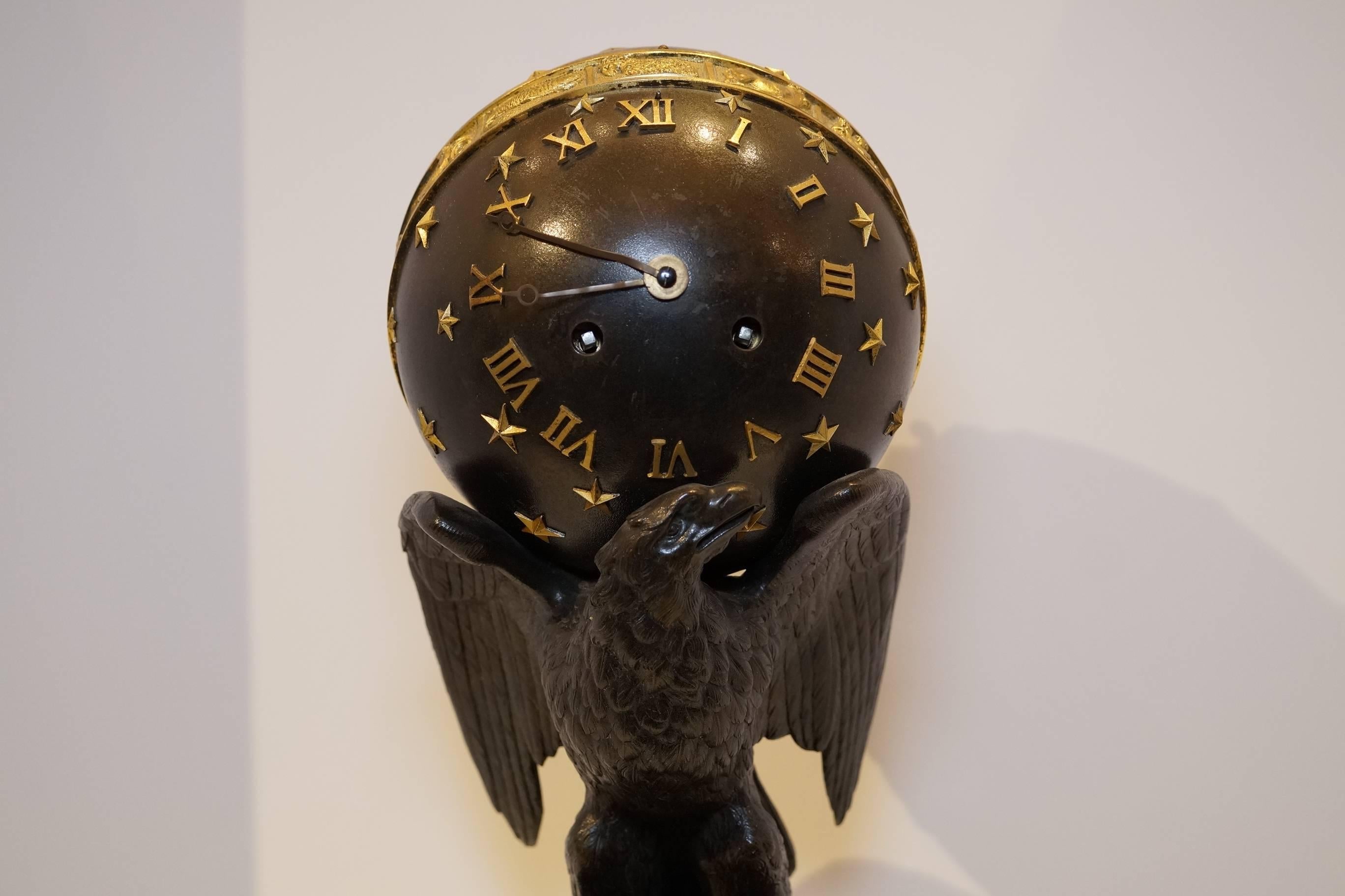 19th Century French Empire Eagle Clock on Rouge Marble Base