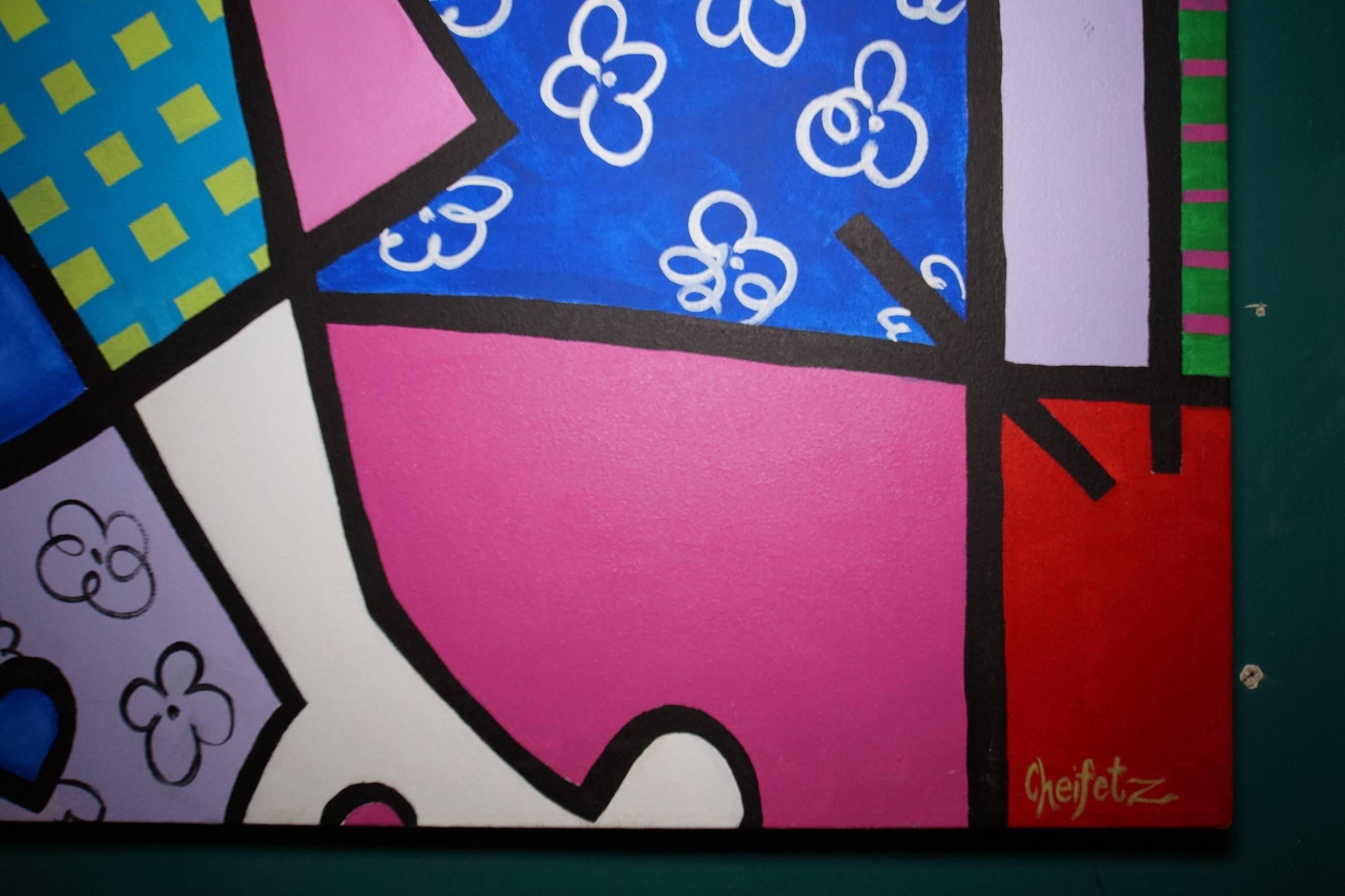 North American Cheifetz Oil on Canvas Painting in Manner of Romero Britto For Sale