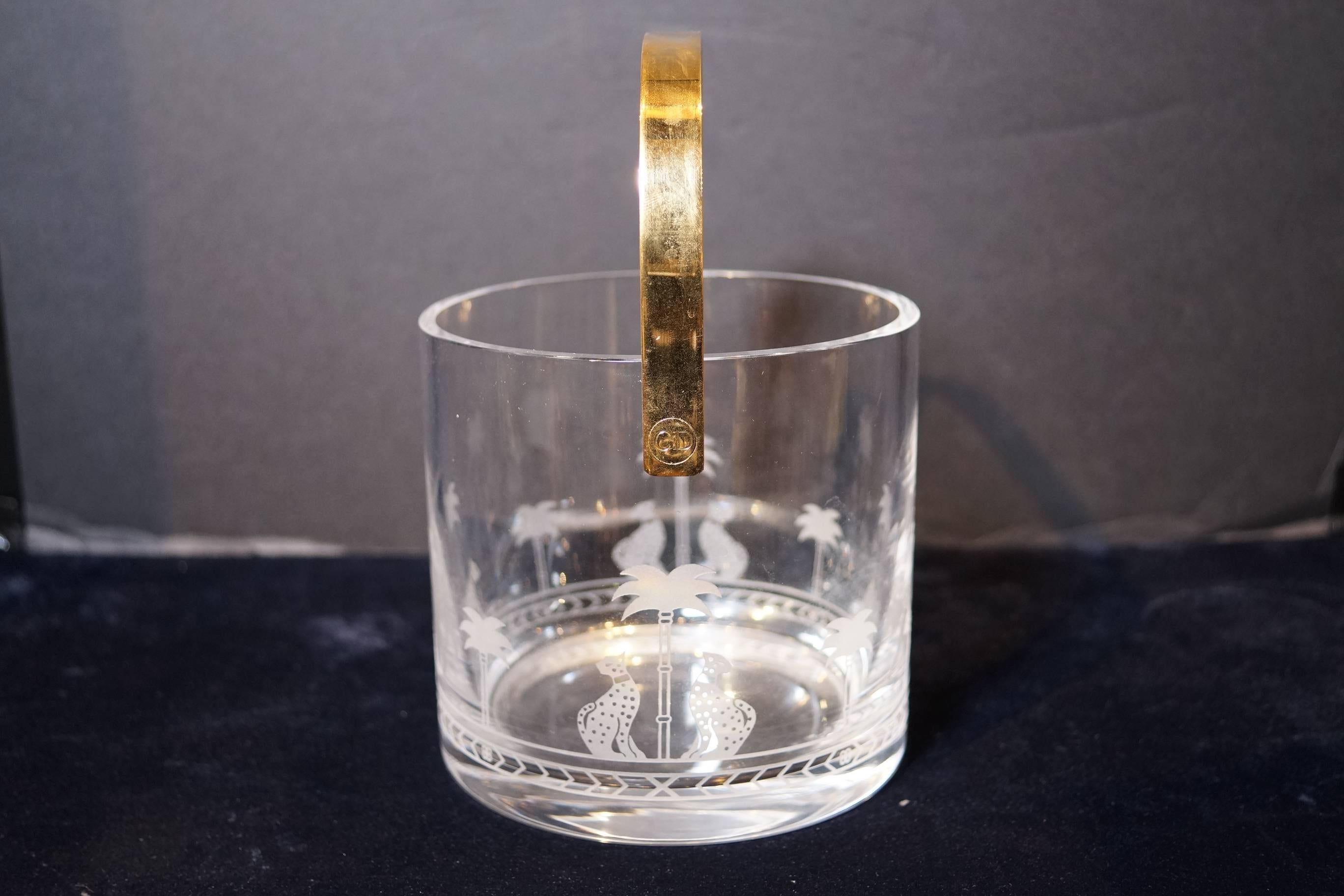 Christian Dior Nine-Piece Ice Bucket and Glass Set with Etched Panther Design 1