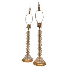 Pair of Crystal and Bronze Lamps in Manner of Edward Caldwell
