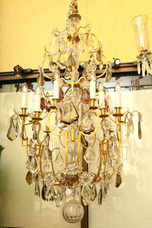 Louis XVI Large Twelve Light Crystal and Bronze Chandelier Attributed to Bagues For Sale