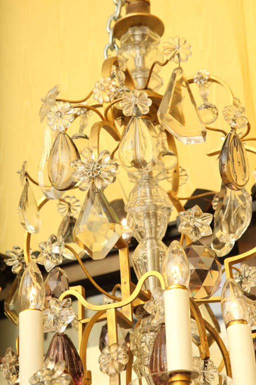 Gilt Large Twelve Light Crystal and Bronze Chandelier Attributed to Bagues For Sale