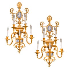 Used Pair of Louis XVI Style Gilt Bronze and Jasper Five-Light Wall Lights