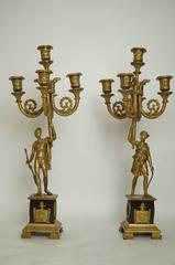 Pair of Empire Style Two-Tone Gilt Bronze Figural Candelabras