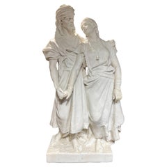 Wichtige italienische orientalische weiße Marmorstatue zweier Liebhaber aus dem 19. Jahrhundert