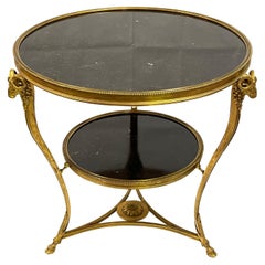 Guéridon néoclassique en bronze doré avec plateau en marbre anthracite