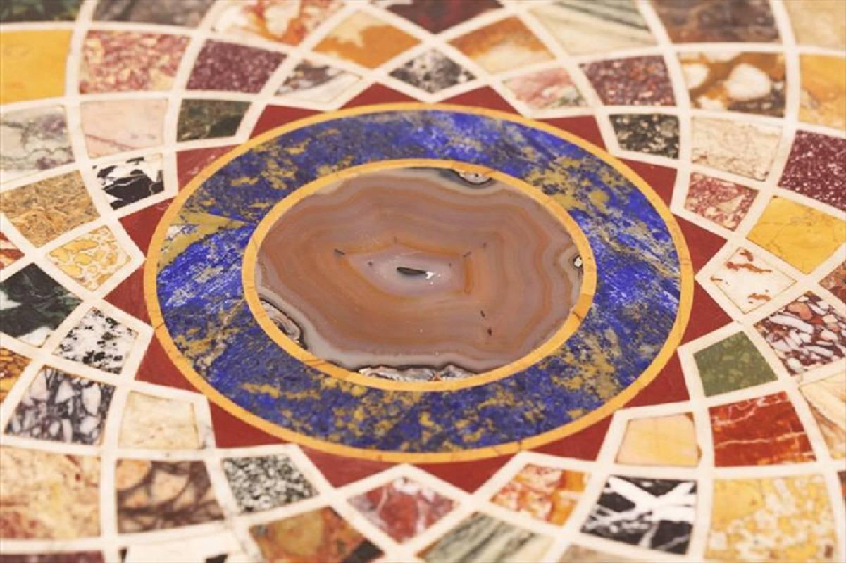 Fantastic Mosaic Inlaid Specimen Round Center Table with Bronze Claw Feet In Excellent Condition In New York, NY