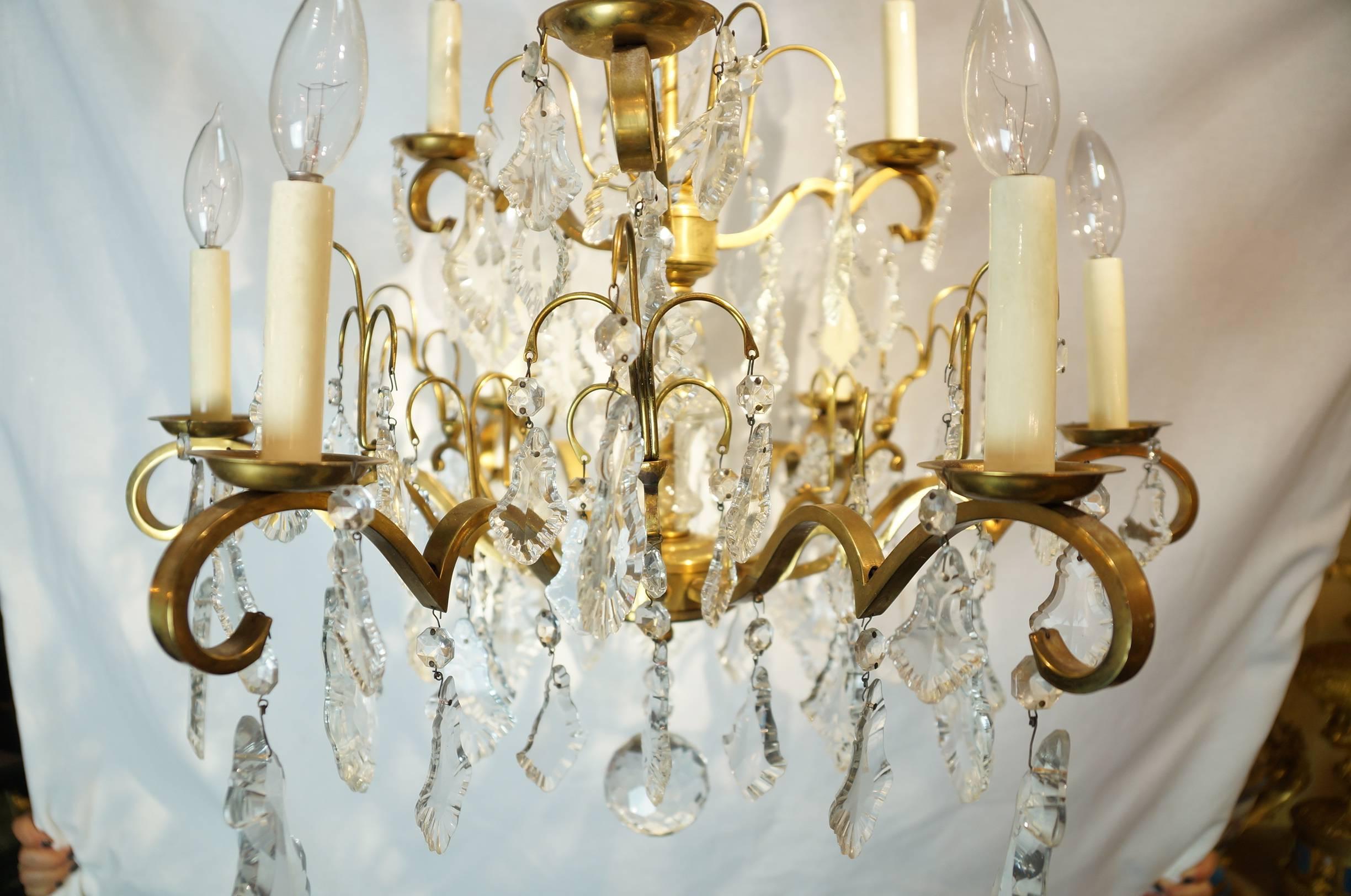  Nine-Arm Crystal and Gilt Brass Louis XV Style Chandeliers In Good Condition In New York, NY
