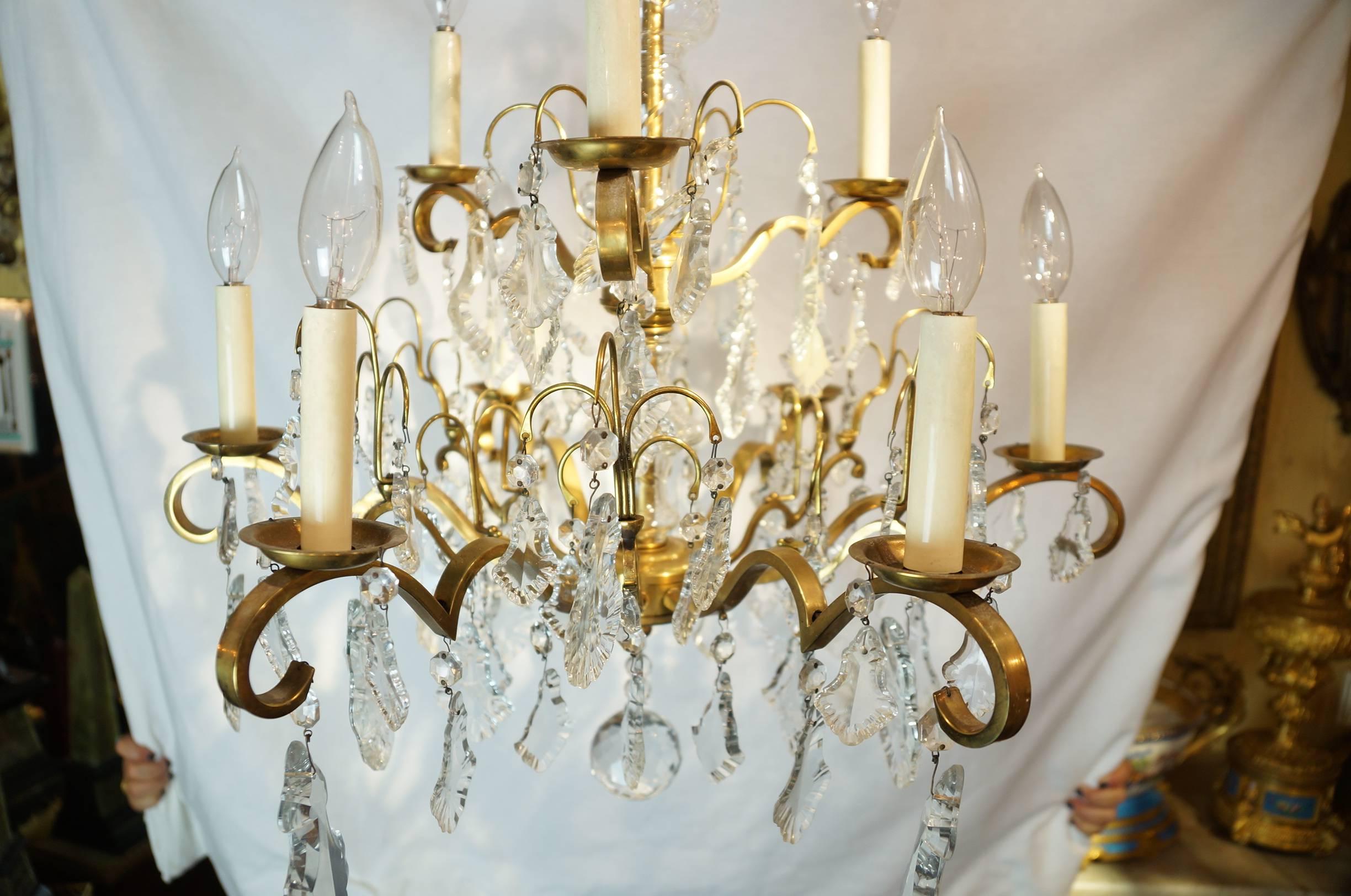 Nine Arm Crystal and Gilt Brass Louis XV Style Chandeliers
PLEASE NOTE THAT THIS IS ONLY ONE CHANDELIER
May Need to Be Wired 
Stock Number: L374