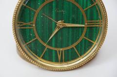 Cartier Green Malachite and Brass Round Desk Traveling Clock