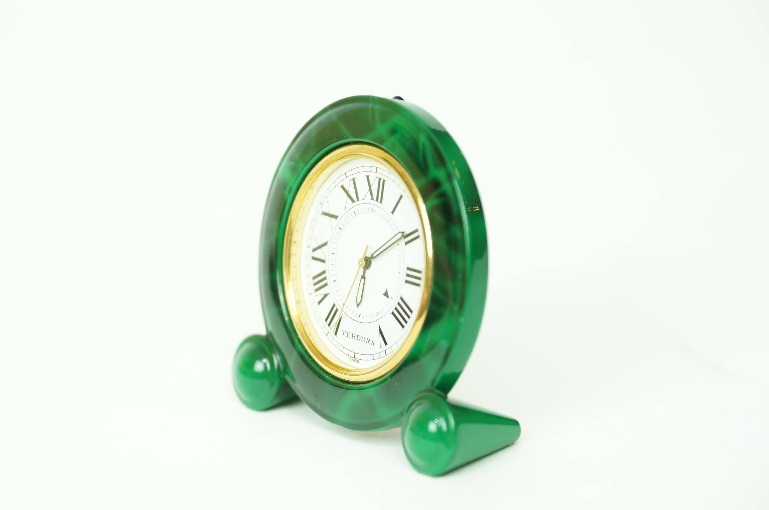 Small green enamel and brass desk clock by Verdura.