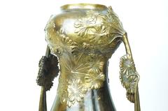 Beautiful Pair of Art Nouveau Bronze Vases with Floral Design Signed L Kann