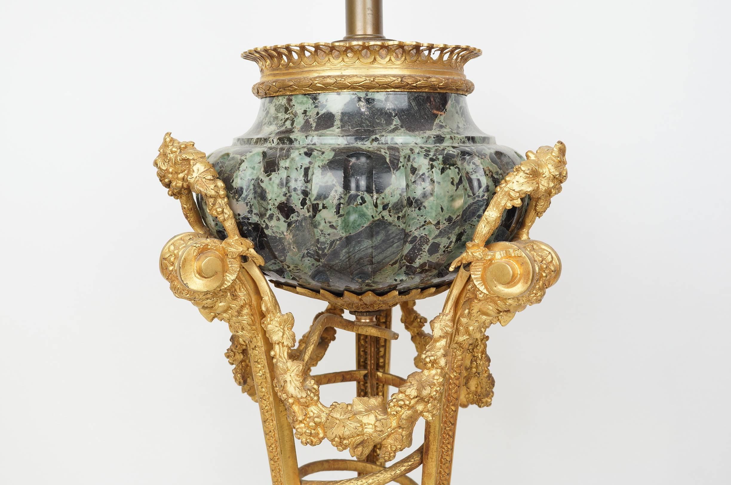 Pair of French Louis XVI Style Gilt Bronze and Marble Figural Table Lamps In Good Condition In New York, NY