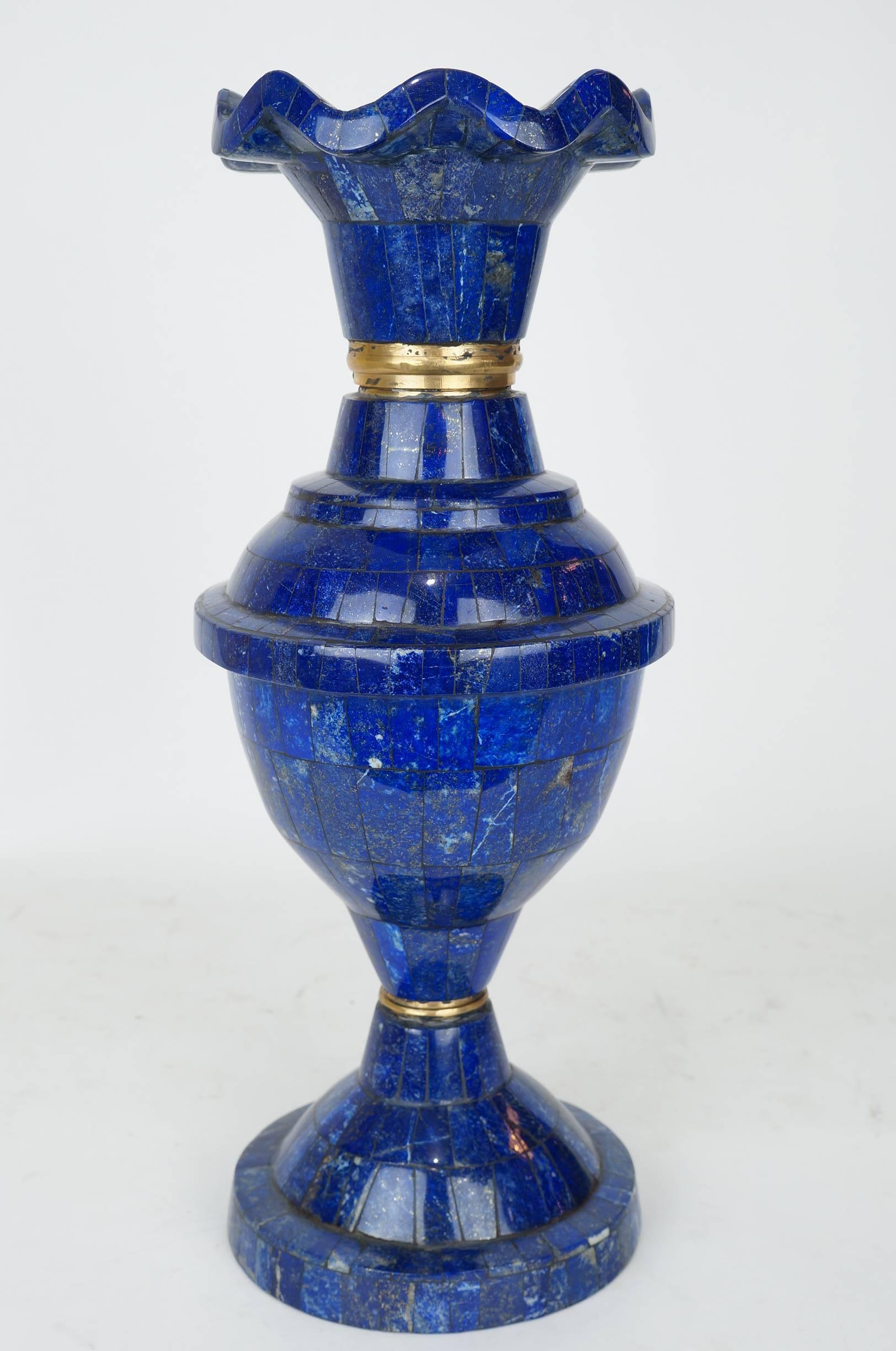 Fine Pair of Blue Lapis Lazuli and Bronze Tall Vases with Flare Top
Stock Number: DA103