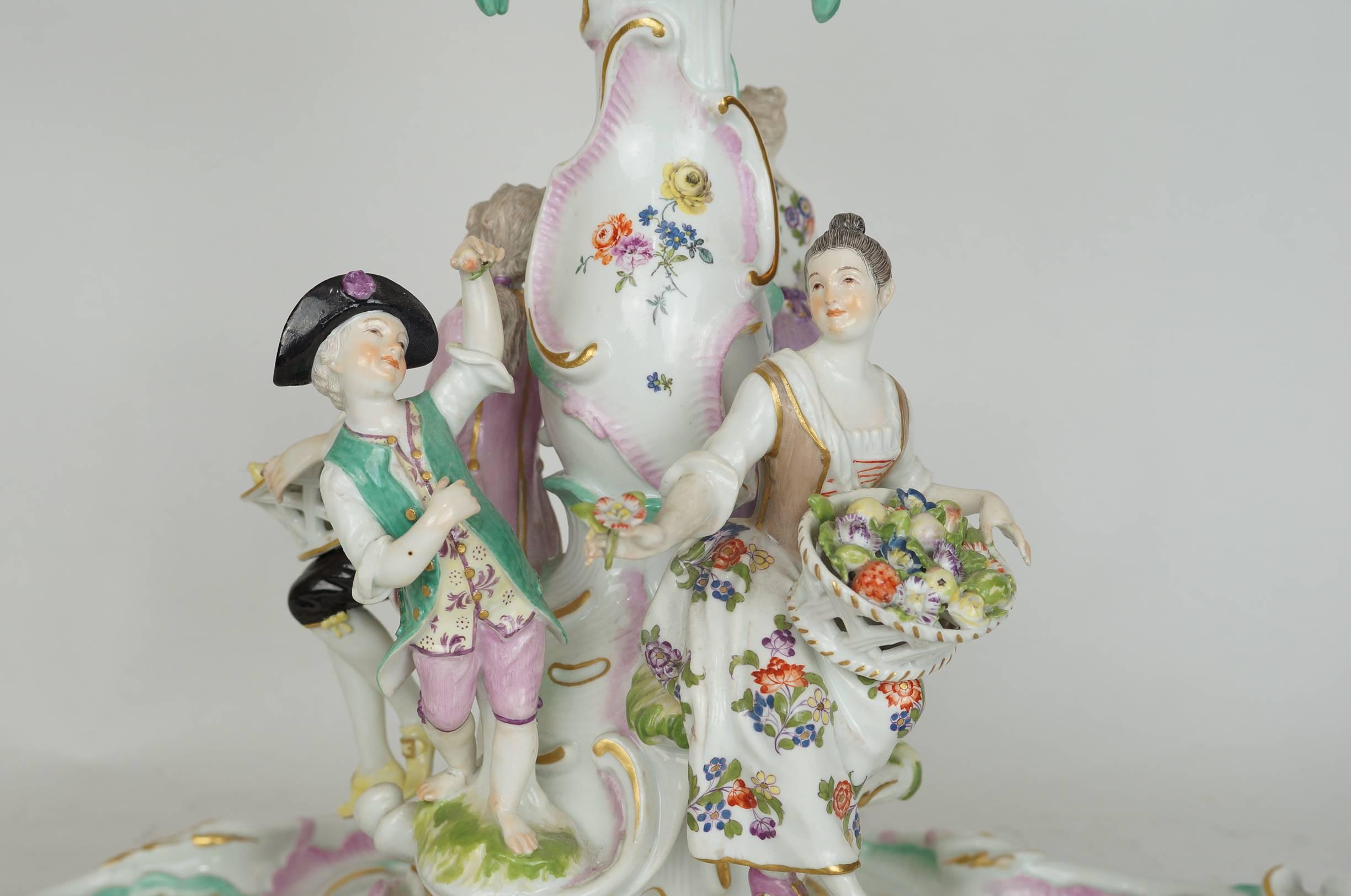 Meissen Figural Centerpiece with Basket on Top and Cherubs Around In Good Condition In New York, NY