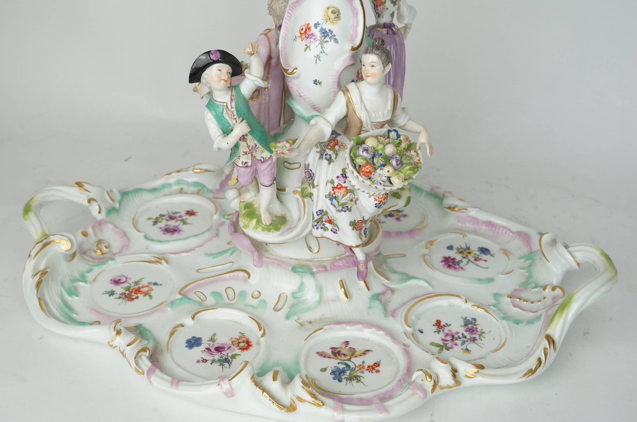 German Meissen Figural Centerpiece with Basket on Top and Cherubs Around