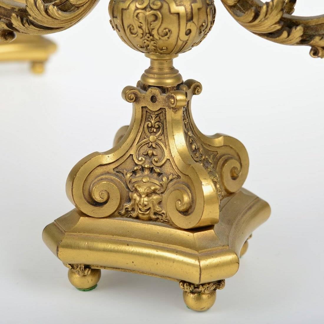 French Napoleon III Gilt Bronze Figural Three-Piece Clock Garniture 4