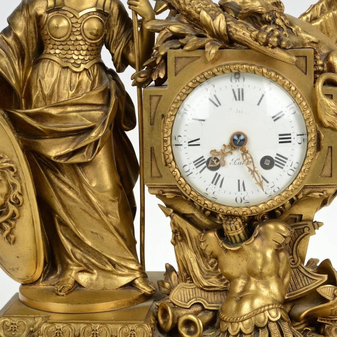 French Napoleon III Gilt Bronze Figural Three-Piece Clock Garniture 2
