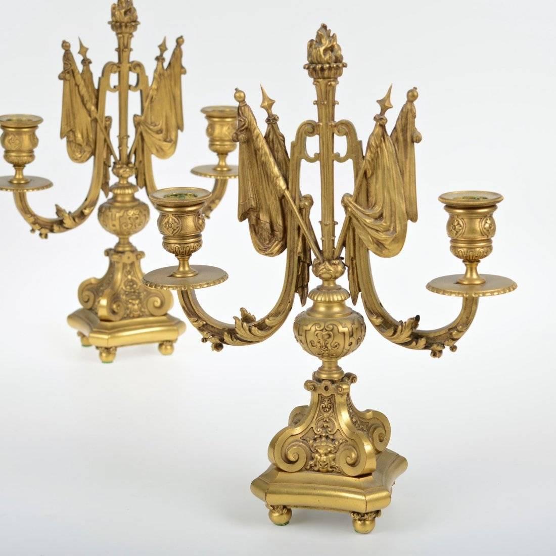 French Napoleon III Gilt Bronze Figural Three-Piece Clock Garniture 6