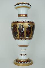 Neoclassical Greco-Roman Gilt and Painted White Opaline Glass Vase