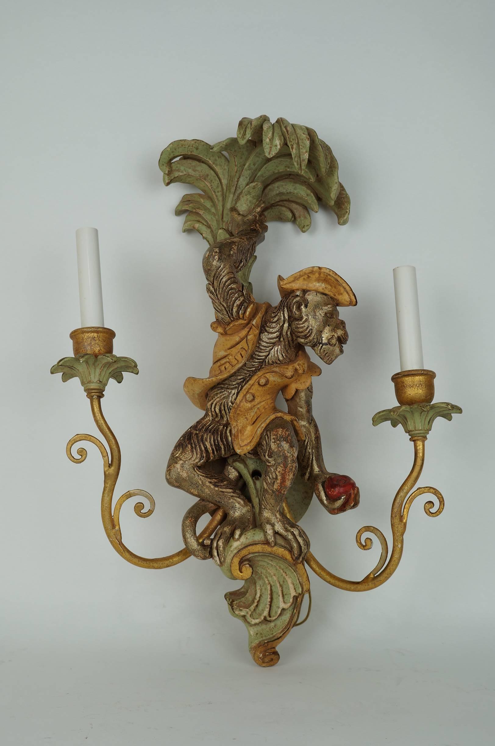 Pair of 2 Arm Wall Light Sconces with Monkey Figures
Stock Number: LS19