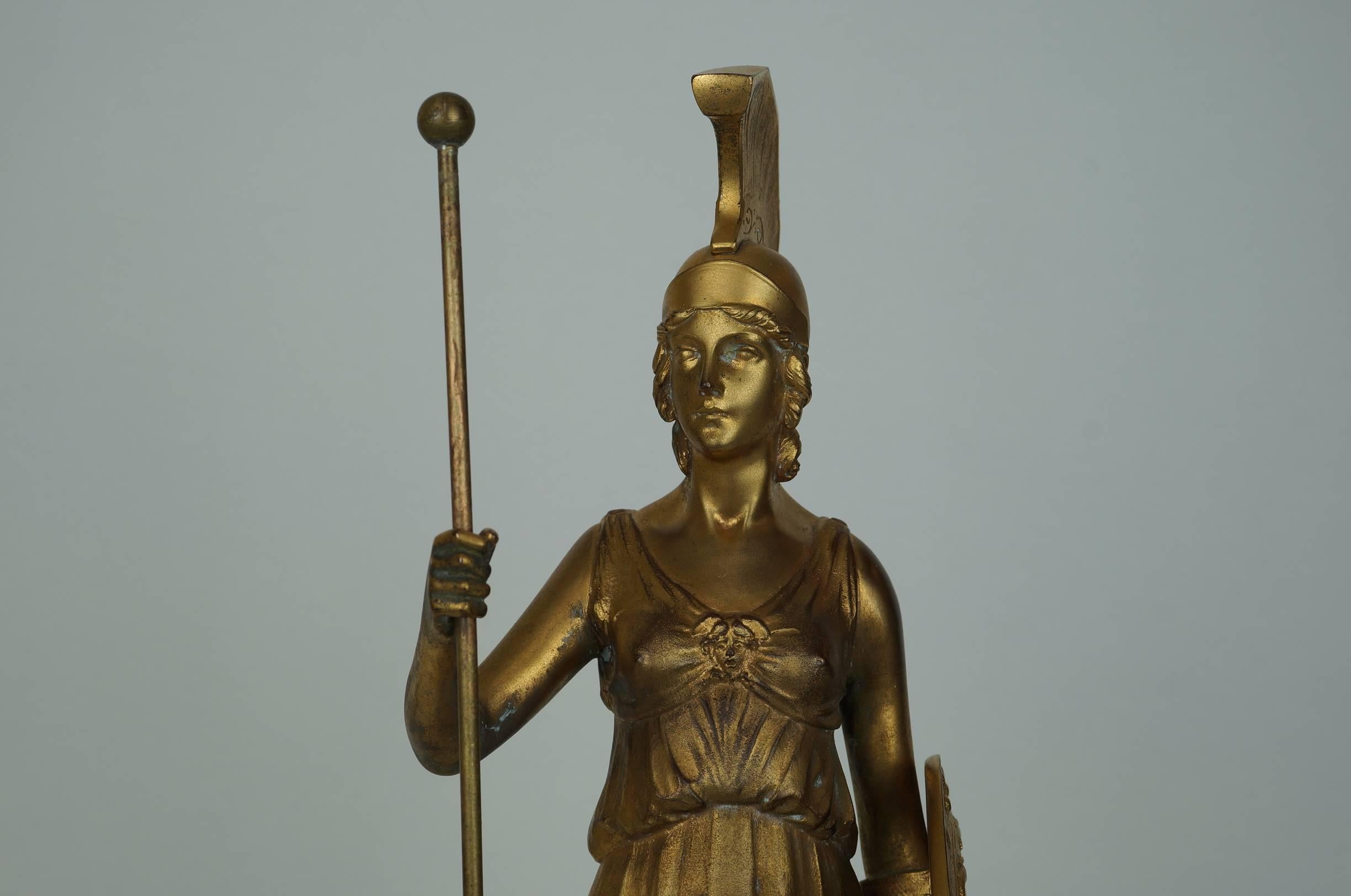 Gilt Bronze Standing Figure of a Warrior on Marble and Lapis Mosaic Base In Excellent Condition In New York, NY