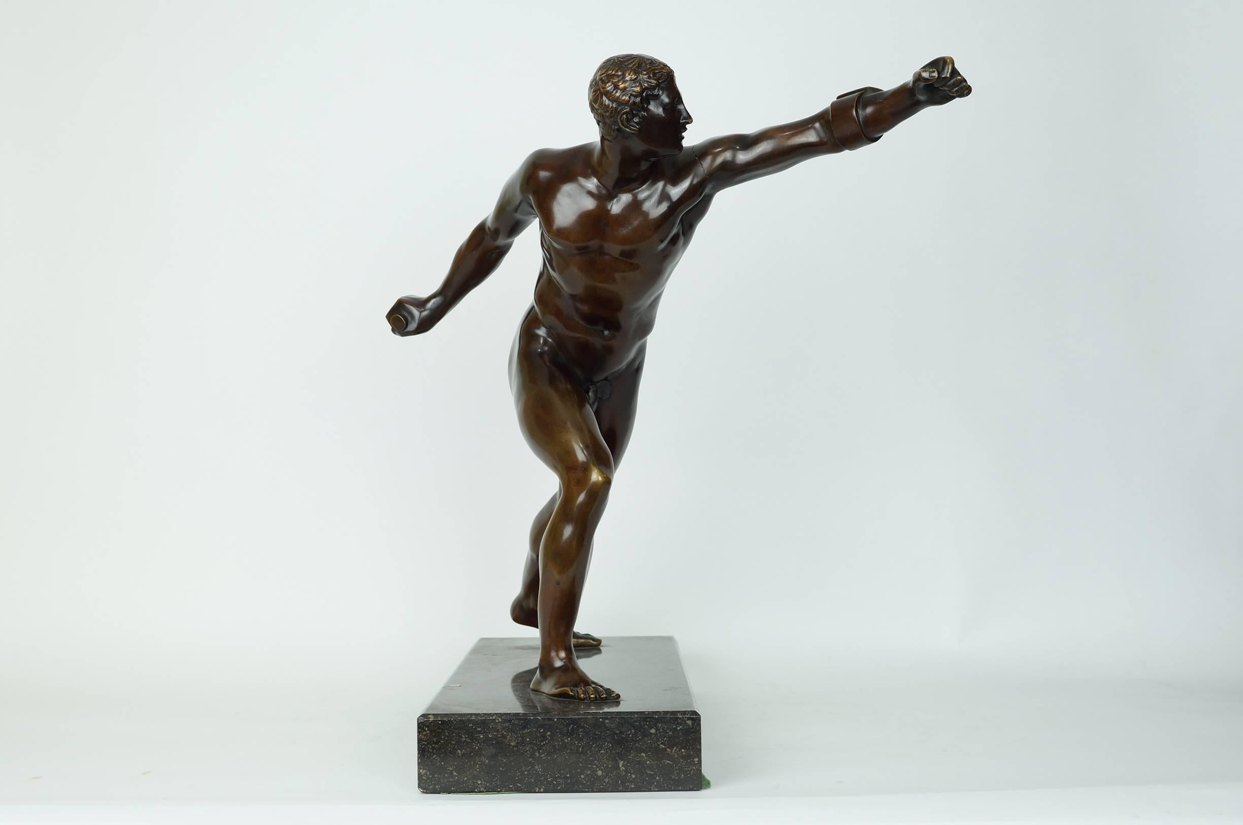 Patinated Bronze Figure of A Standing Wrestler on Marble Base 
Signed on base:  Morreau France
Stock Number: SC102