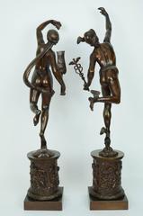 Fantastic Pair of Patinated Bronze Figures of Mercury and Fortuna
