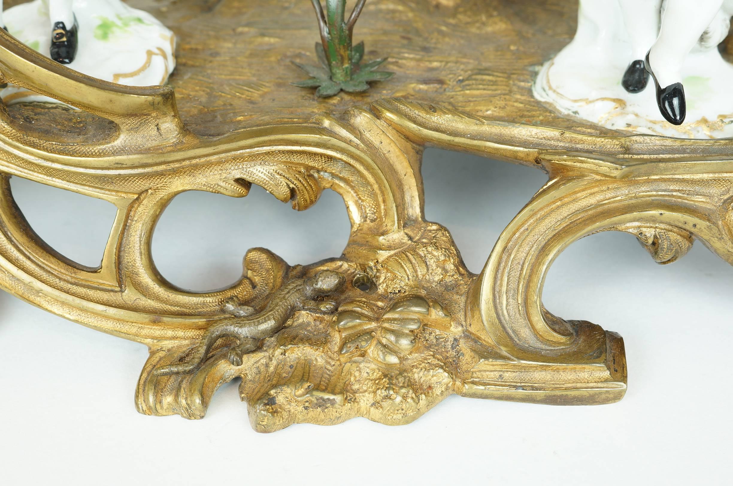 19th Century Meissen Style Porcelain and Bronze Figural Desk or Mantel Clock