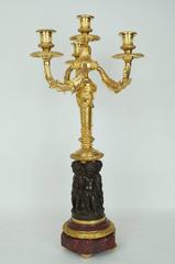 Pair of Two-Toned Bronze and Marble Figural Cherub Candelabras
