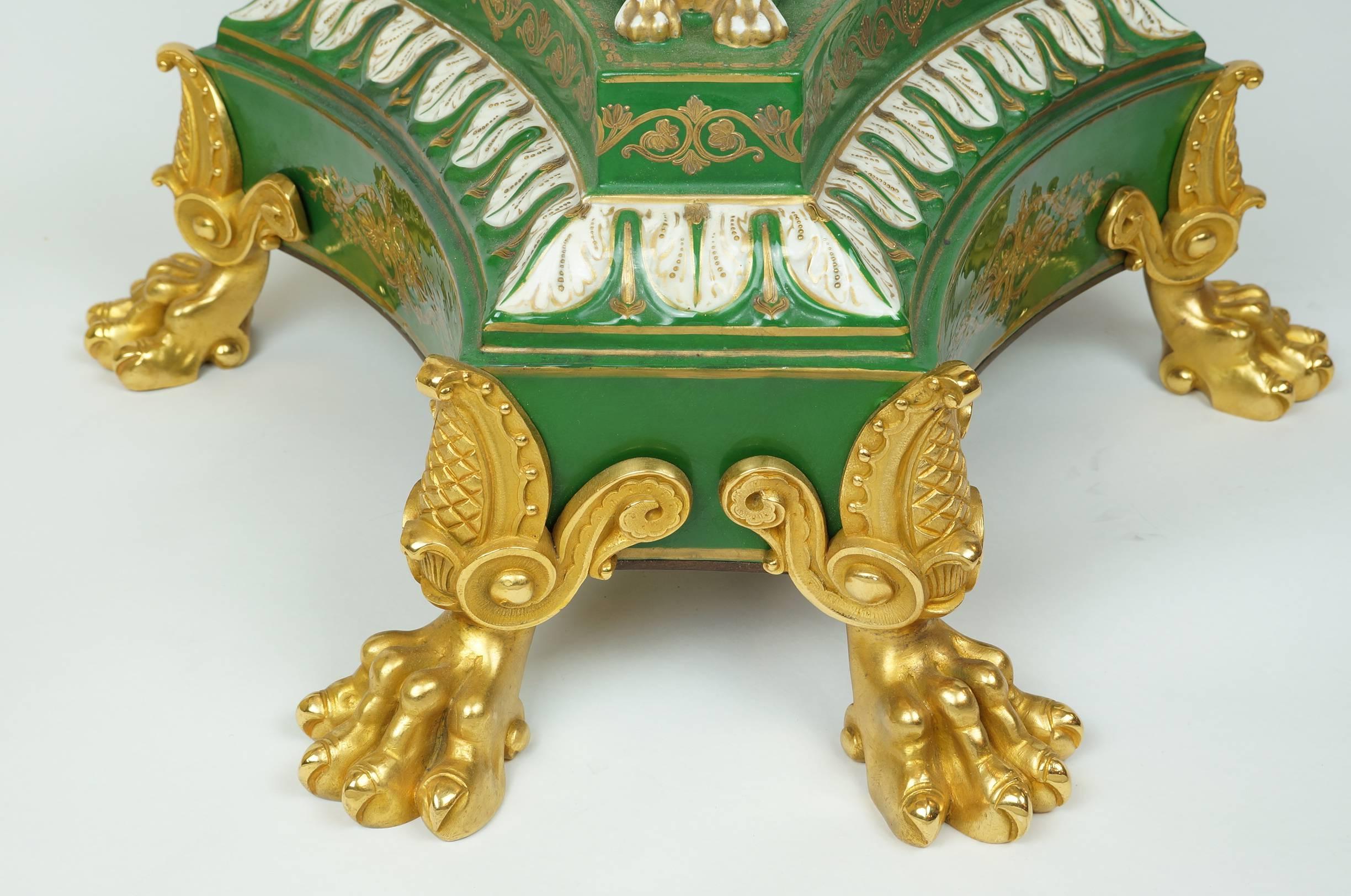 Napoleonic Green Sevres Porcelain Table with Winged Lion Figures For Sale 2