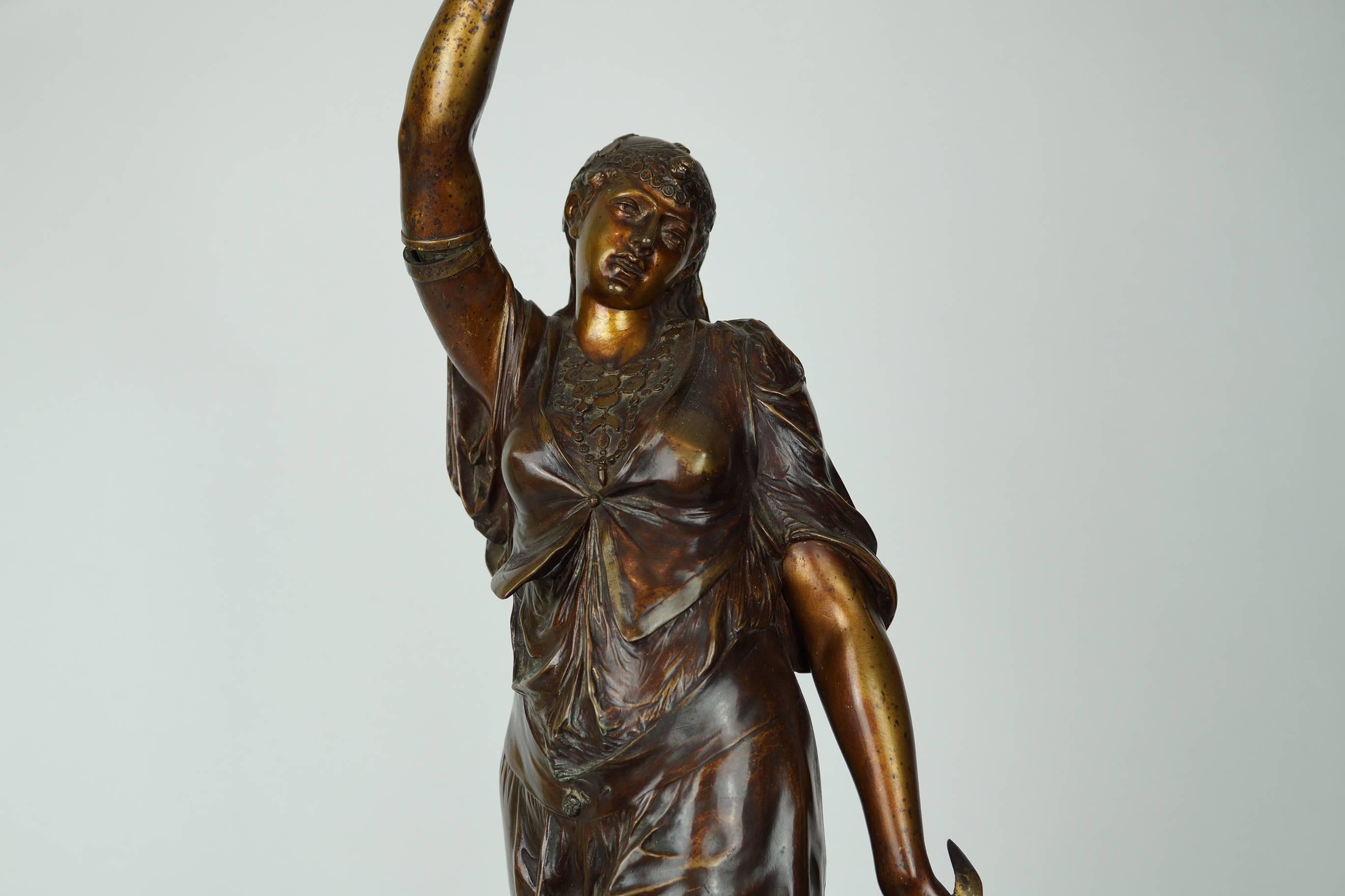 Islamic Orientalist Bronze Figure of Standing Turkish Woman Dancer Signed Lalouette