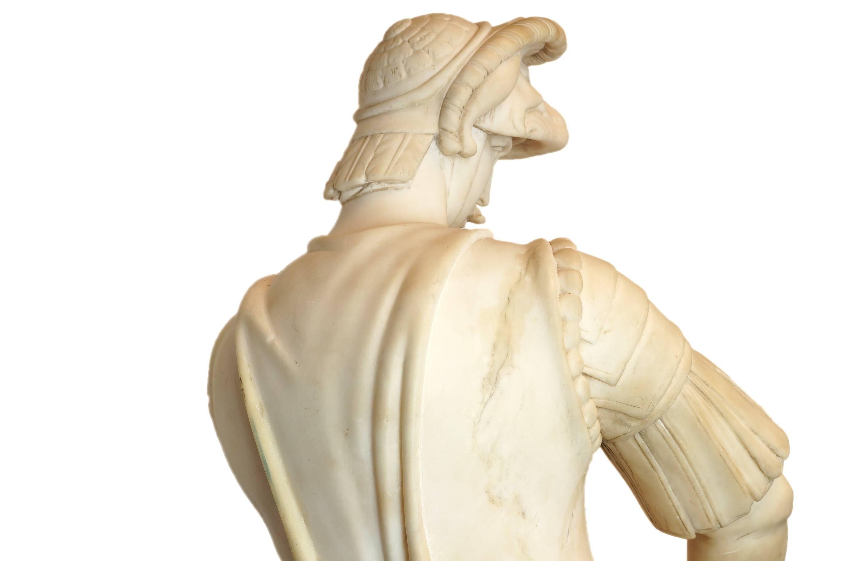 Fantastic Carved Italian Marble Figure of a Seated Roman Soldier In Good Condition In New York, NY