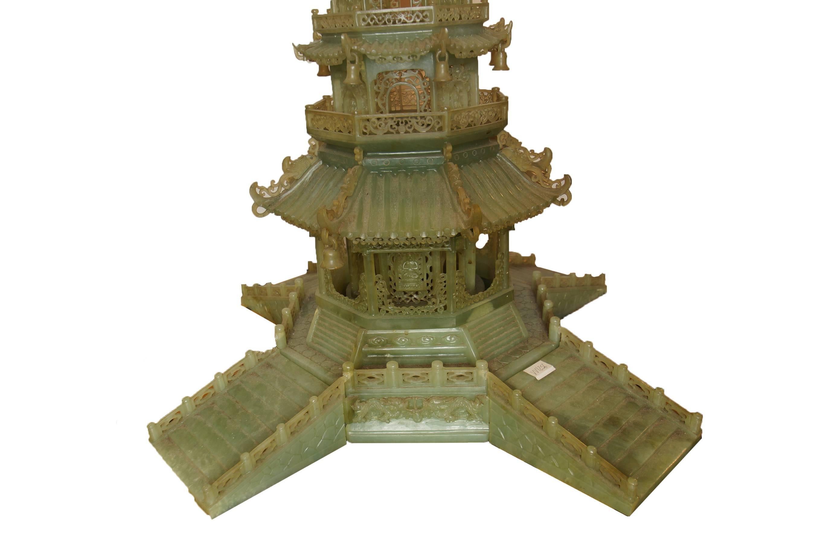 Large Chinese Carved Serpentine Stone Pagoda 1