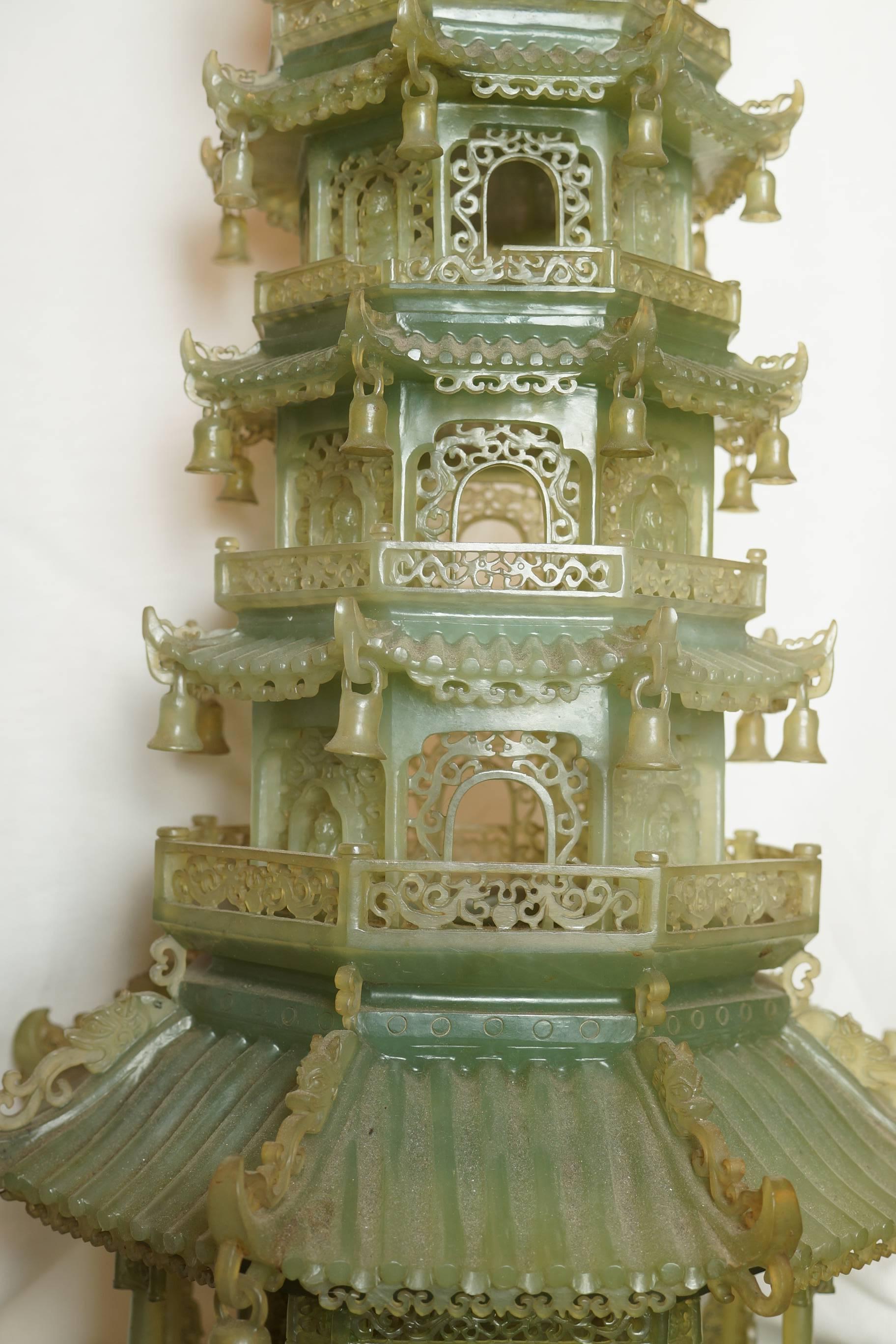 Large Chinese Carved Serpentine Stone Pagoda In Good Condition In New York, NY